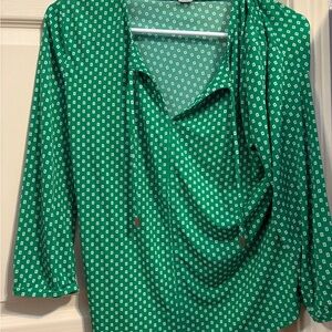 Liz Claiborne Green Draped Blouse with 3/4 Sleeves